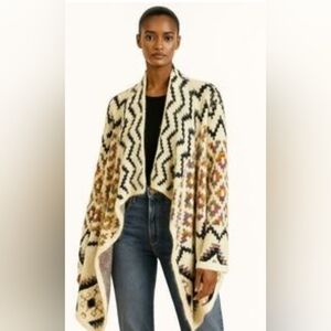 Montanaco Women's Patterned Draped Open Sweater Cardigan M